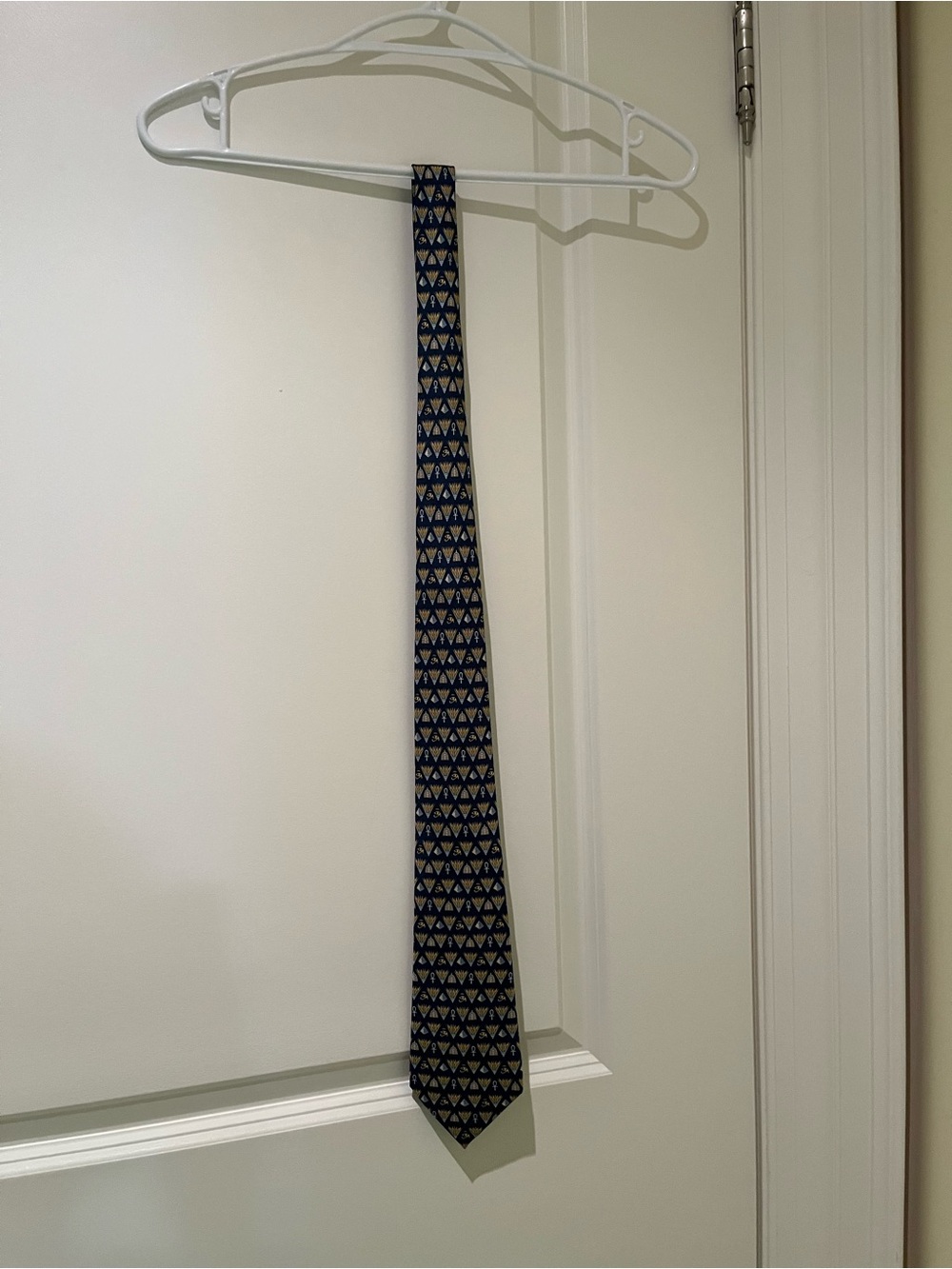 Hermes Navy Tie with Gold Triangle Motif
